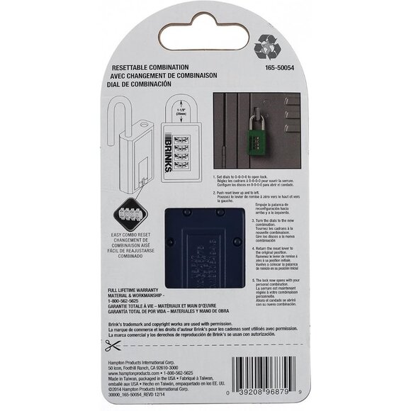 Brinks Zinc Diecast 40mm Combination Sport Padlock with 1 3/16in Shackle, New - Picture 2 of 6